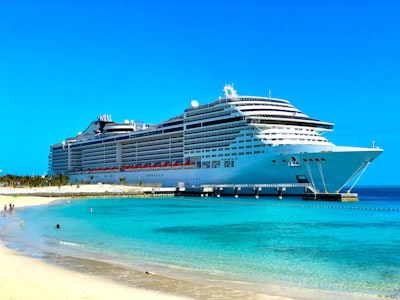 Carnival cruise ship with signature red funnel docked at Nassau Bahamas cruise port