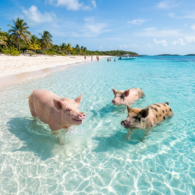 Swimming pigs at Exuma Bahamas day trip from Nassau cruise port